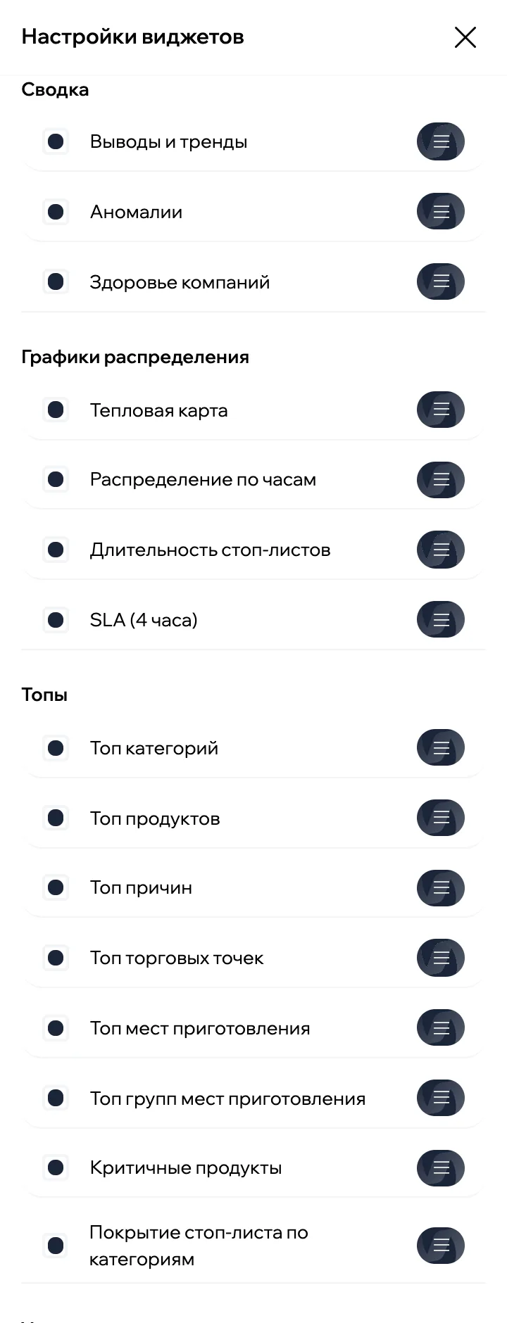 Настройки виджетов